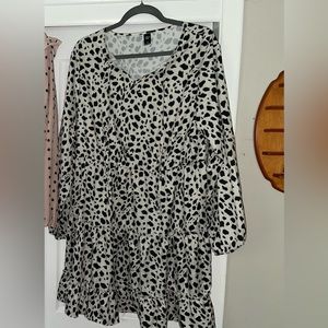 All over print tie neck dress Shein